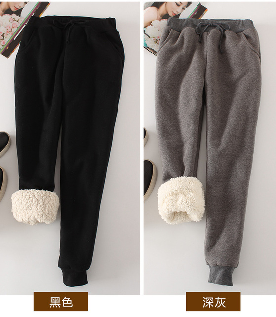 Winter Lambskin Thicker Elastic Waist Pants Loose Large Size Solid Color Cotton Harem Pants Women Casual Warm Trousers MZ1955 -