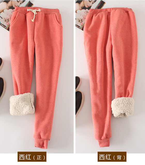 Winter Lambskin Thicker Elastic Waist Pants Loose Large Size Solid Color Cotton Harem Pants Women Casual Warm Trousers MZ1955 -