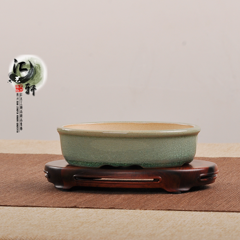 Red sour branch oval flower pot bottom teapot miniature bonsai exhibition stand incense burner copper ornament wooden oval base