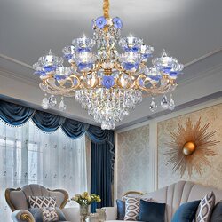 New French-Style Crystal Chandelier for Living Room, Light Luxury Duplex, European-Style Dining Room, Master Bedroom, Luxurious Ceramic Chandelier