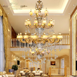European-Style Duplex Hollow-Out Large Chandelier, Luxurious Villa Lobby Living Room Jade Crystal Chandelier, High-Ceiling Lighting Fixture