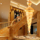 European-Style Villa Duplex with Spiral Staircase, Long Chandelier, Grand Golden Double-Height Crystal Chandelier Lighting Fixtures