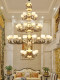 All-Copper Villa Chandelier, Simple European-Style Living Room Lamp, Duplex Floor New Chinese-Style High-Ceiling Lamp, Natural Jade Large Lighting Fixture