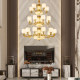 New Chinese-Style All-Copper Jade Living Room Chandelier, Villa Duplex Large Chandelier, New Model, Grand Jade Retro Large Lighting Fixture