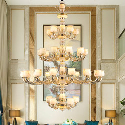 All-Copper Duplex Living Room Large Chandelier, Simple New Chinese-Style Luxury Villa, Self-Built House, European-Style Villa, Natural Jade Lighting Fixtures