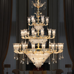 European-Style All-Copper Crystal Chandelier, French-Style Villa Living Room Lamp, Luxurious Dining Room Study Light, Light Luxury Duplex Building Luxury Lighting Fixtures