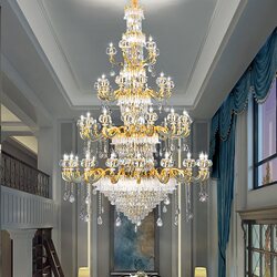 Villa Duplex Floor Living Room Large Chandelier European Style Accessible Luxury Loft Floor Mid-To-Ceiling Air Leap Hall Crystal Chandelier
