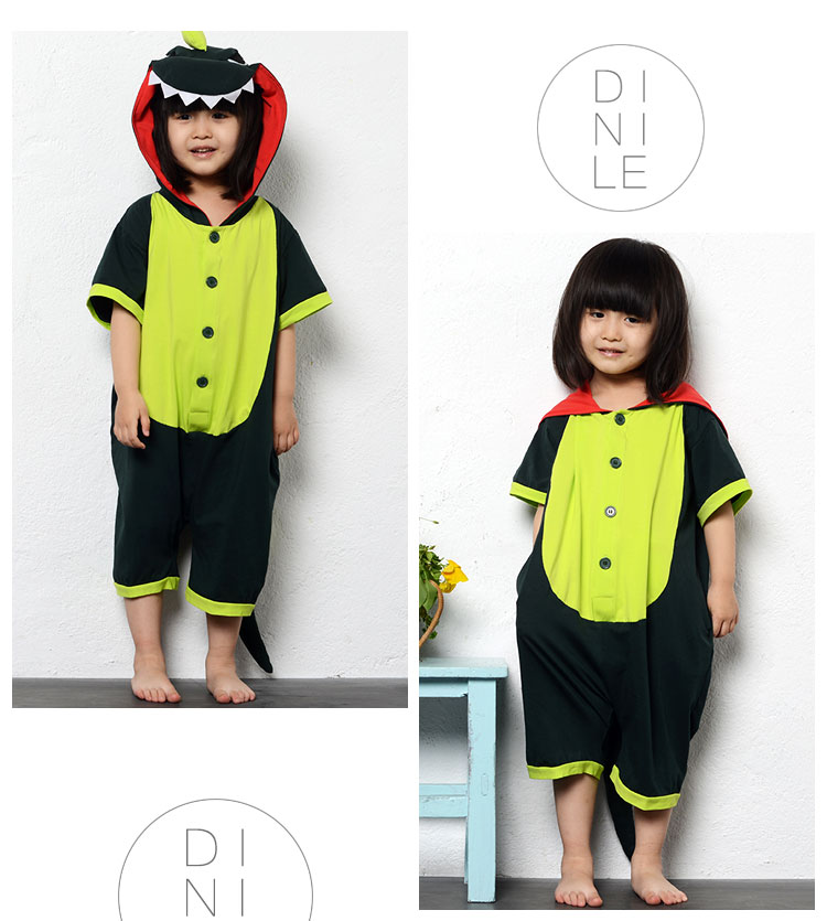 Mùa hè cotton tay áo ngắn khủng long trẻ em Xiêm đồ ngủ bé gái kích thước bé trai dễ thương hoạt hình động vật body dài tay cho bé gái