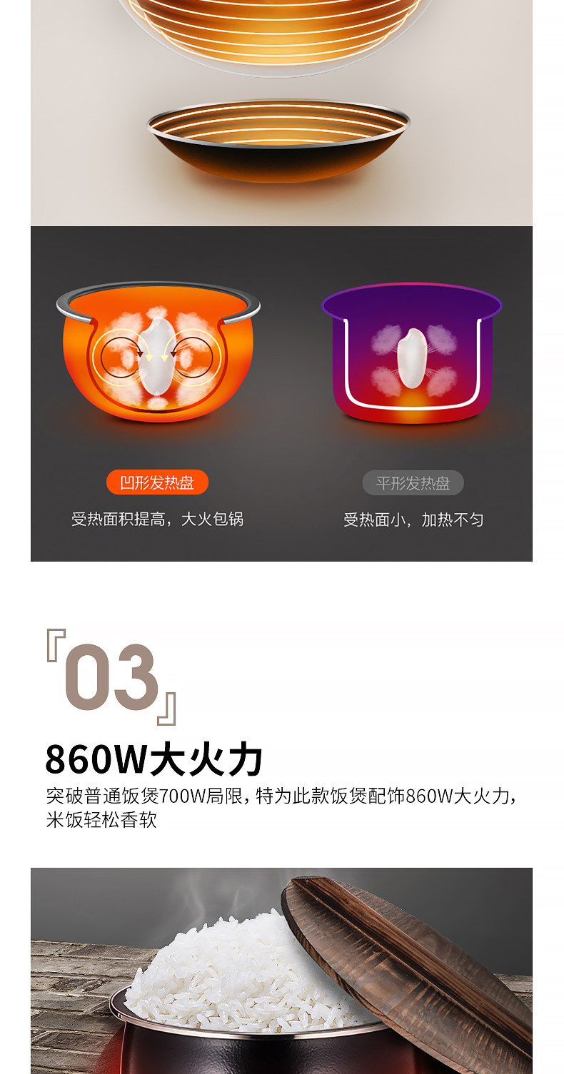 九阳 土灶原釜系列 电饭煲锅 5L 智能预约 含12大功能 图7
