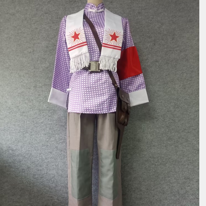 Modern Peking Opera Model Play Du Jianshan Ke Xiang Purple Checkered Performance Costume Casual Wear Third Act  Scene Costume Lei Gang Costume