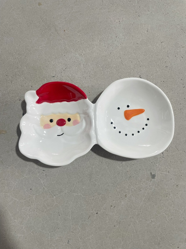 Santa Claus Ceramic Plate Snowman Cute Grid Plate Dessert Plate Hand-Painted Cartoon Snack Plate Foreign Single Tableware