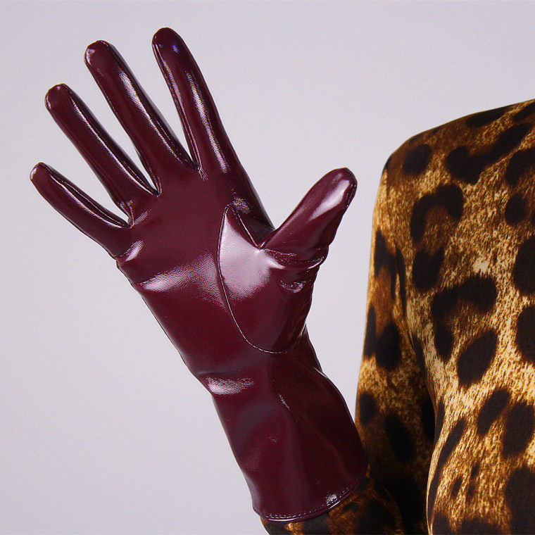 Tech Gloves Faux Patent Leather Wrist Long Short Coffee Black White Touchscreen 28cm LLDLLNT