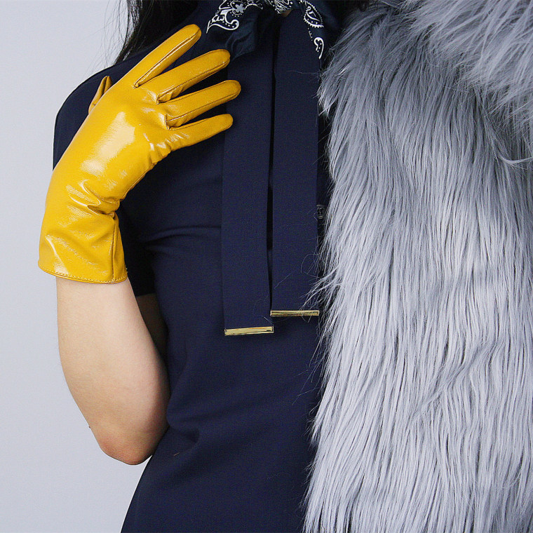 Tech Gloves Faux Patent Leather Wrist Long Short Coffee Black White Touchscreen 28cm LLDLLNT