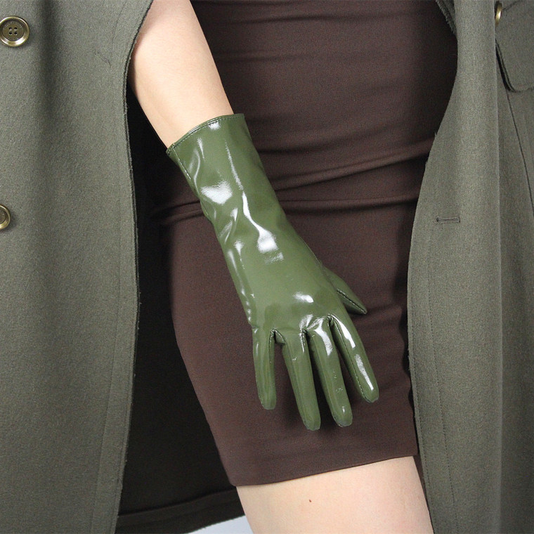 Tech Gloves Faux Patent Leather Wrist Long Short Coffee Black White Touchscreen 28cm LLDLLNT
