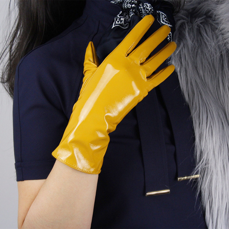 Tech Gloves Faux Patent Leather Wrist Long Short Coffee Black White Touchscreen 28cm LLDLLNT