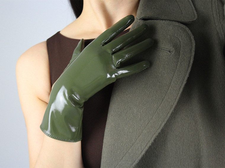 Tech Gloves Faux Patent Leather Wrist Long Short Coffee Black White Touchscreen 28cm LLDLLNT
