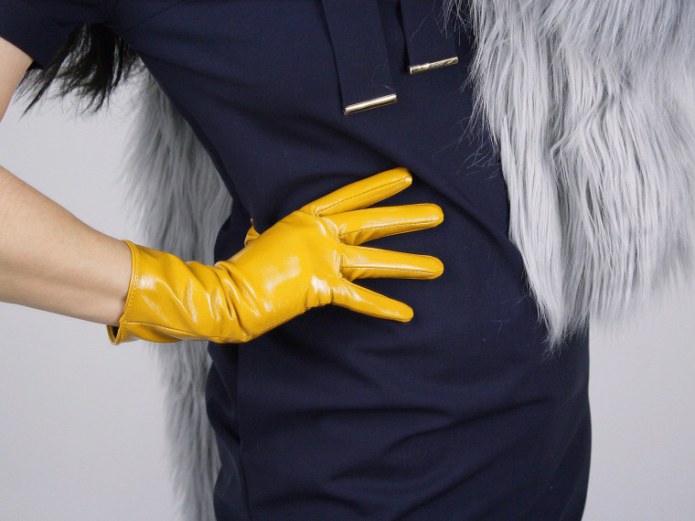 Tech Gloves Faux Patent Leather Wrist Long Short Coffee Black White Touchscreen 28cm LLDLLNT