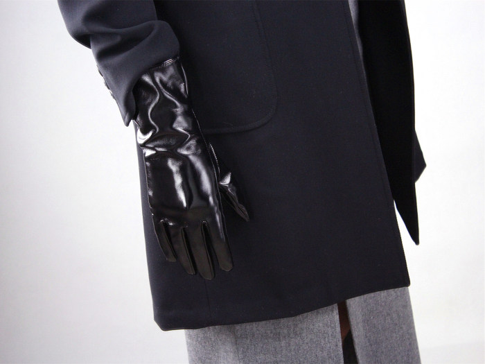 Tech Gloves Faux Patent Leather Wrist Long Short Coffee Black White Touchscreen 28cm LLDLLNT