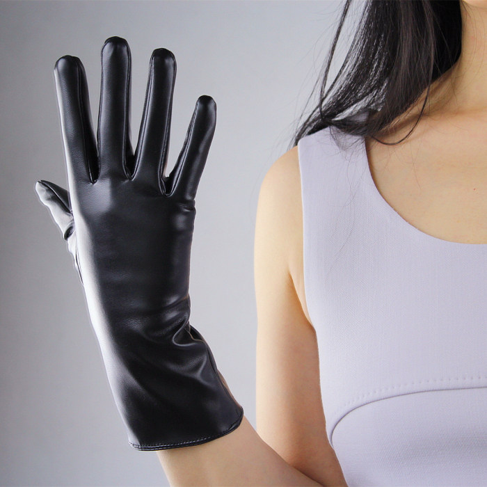 Tech Gloves Faux Patent Leather Wrist Long Short Coffee Black White Touchscreen 28cm LLDLLNT