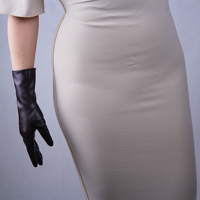Tech Gloves Faux Patent Leather Wrist Long Short Coffee Black White Touchscreen 28cm LLDLLNT