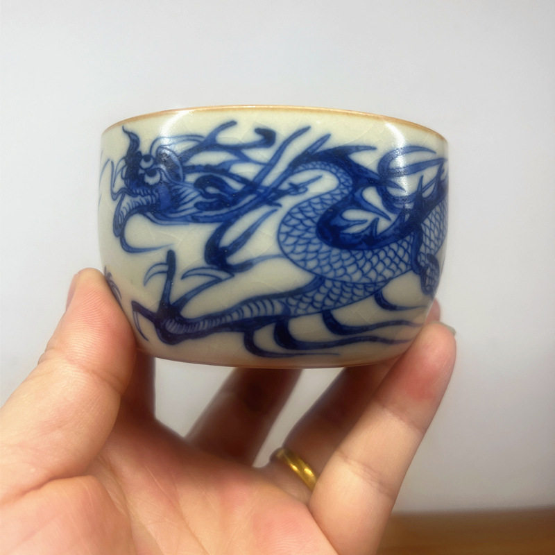 Huang Ruyao Qingflower Longgrain Great Tragic Spell Tea Cup Master's Cup Personal Home Office Chinese Open Slice Tea Cup-Taobao
