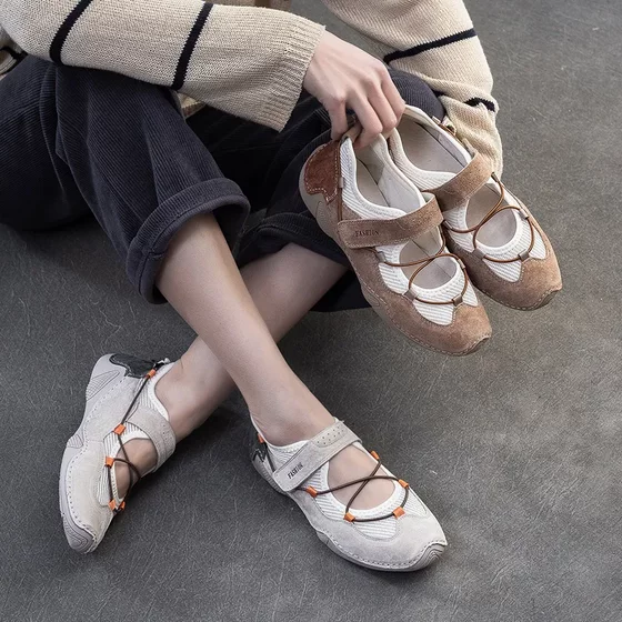 上海杰骤2025春夏新款透气网面运动风凉鞋小众休闲单鞋时尚潮女鞋