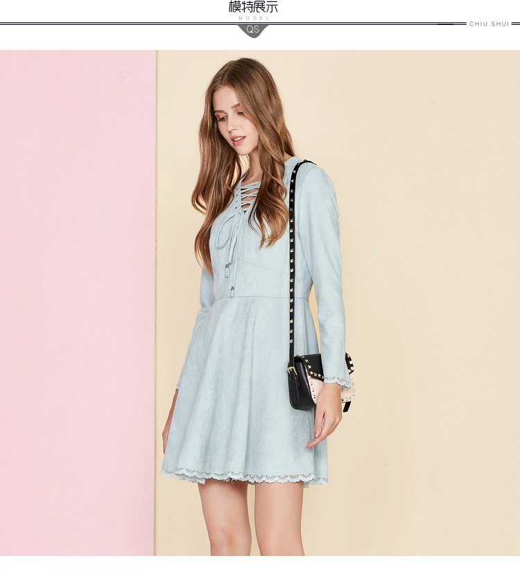 Qiu Shui Yiren 2016 Winter New Women Ren-up Đơn giản nối cà vạt Váy mỏng váy dành cho người mập
