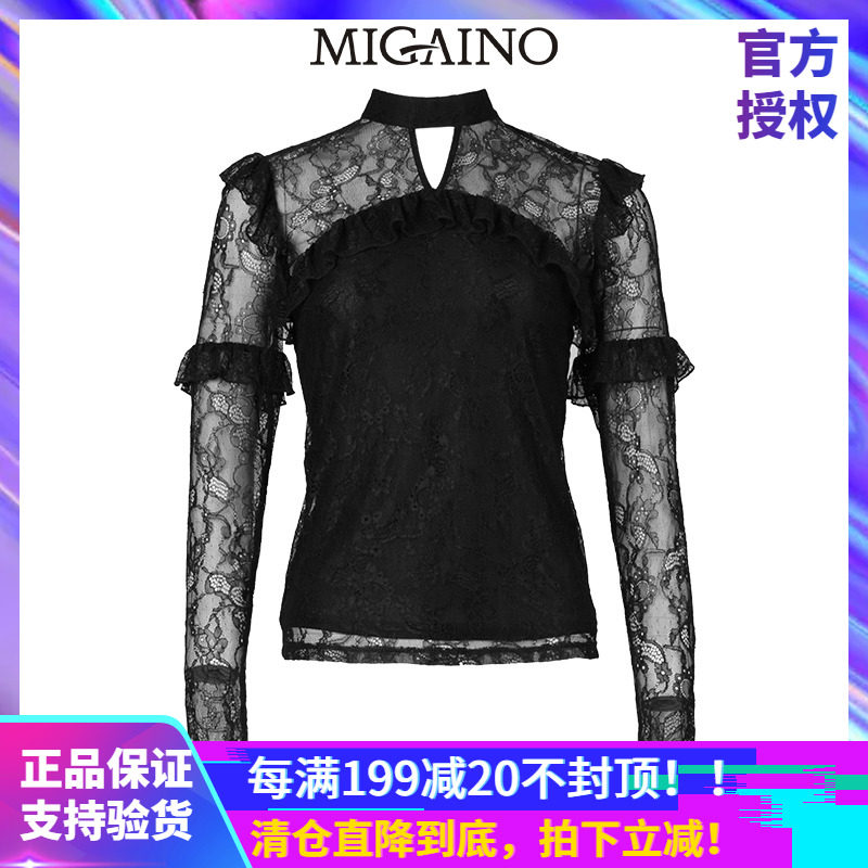 Manya Slave Foreign Pie Black Shirt 2019 Fall New Elegant Temperament Hollowed-out Lace Shirt MJ32AC010
