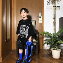 Childrens hip-hop street dance Black foreign style tide clothes T-shirt Tide brand loose net red short sleeve trend boy fashionable childrens clothing