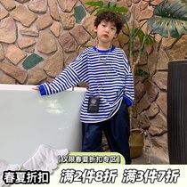 High sweet pear vortex original navy wind striped long-sleeved T-shirt childrens spring and autumn new loose fashion men and womens casual