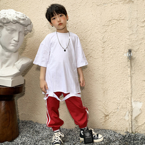 High sweet pear vortex original white hole children cotton short sleeve T-shirt boys 2021 new fashion foreign style Korean version