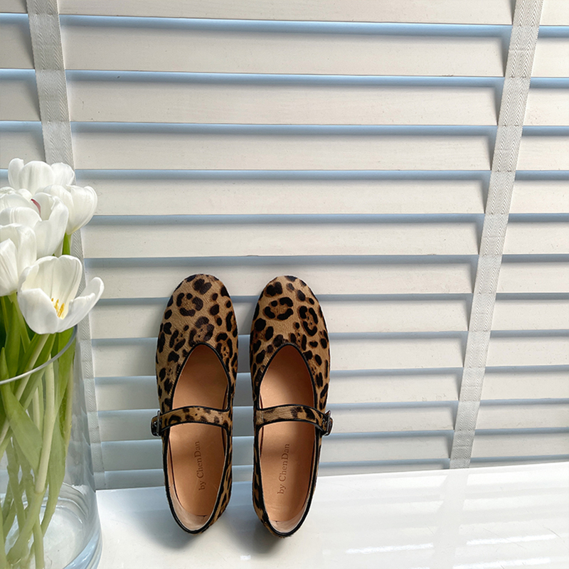 The Collision of Wildness and Gentleness, Leopard Print Mary Janes, Shallow French Ballet Shoes for Women, Chendan Chendan