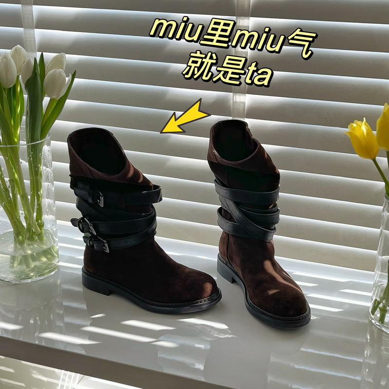 Handmade Shoes Chendan Women's Shoes Yeluxi Wasteland Style Miu Miu Aesthetic Melard Boots Suede Leather