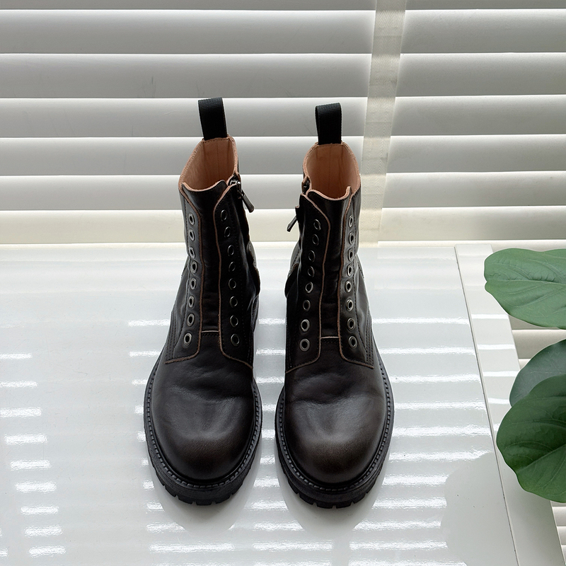 [Old Store Best Seller] Lazy Martin Boots Upgraded Version Side Zipper Black Ankle Boots Chen Dan Handmade Shoes