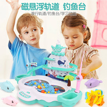 Evergreen fishing hero penguin Stair climbing slide Multi-function Diaoyutai Dolphin swimming toy electric rotation