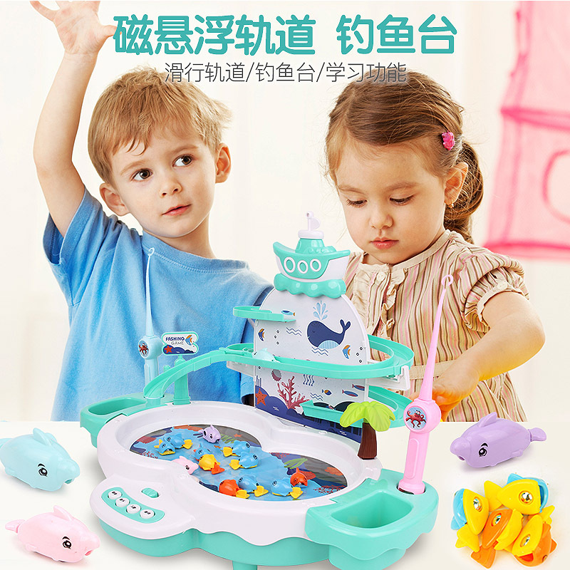 Evergreen Fishing Hero Penguin Stair Climbing Slide Multifunctional Fishing Platform Dolphin Swimming Toy Electric Rotation