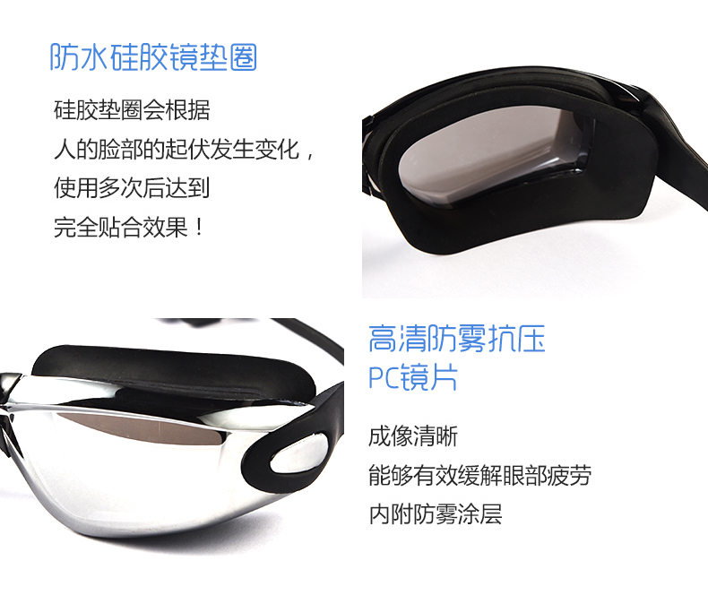 Kính râm Zhenya kính bơi chống nước HD chống sương mù cận thị hộp lớn nam và nữ thiết bị bơi ba mảnh - Goggles kính bơi cho người cận thị