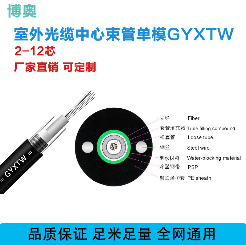 GYXTW8-core outdoor optical cable Single-mode armored central beam tubular optical fiber line power overhead manufacturer customization