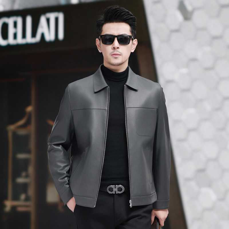 2026 New Haining Men's Genuine Leather Jacket Short Casual Lapel Sheepskin Leather Jacket Spring Thin Style