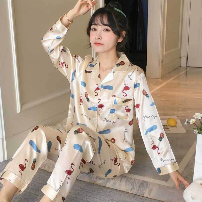 Quần áo giam giữ mùa hè sau sinh phần mỏng của phụ nữ dài tay dịch vụ ở nhà chân rộng băng lụa phụ nữ mang thai đồ ngủ mùa hè giam lỏng - Giải trí mặc / Mum mặc
