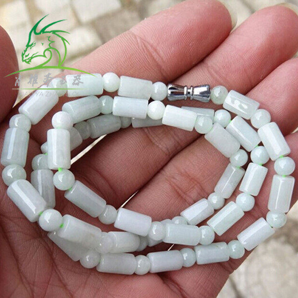 Shao Yaji Natural Burmese Emerald A - cargo jade necklace barrel - bead girl chain