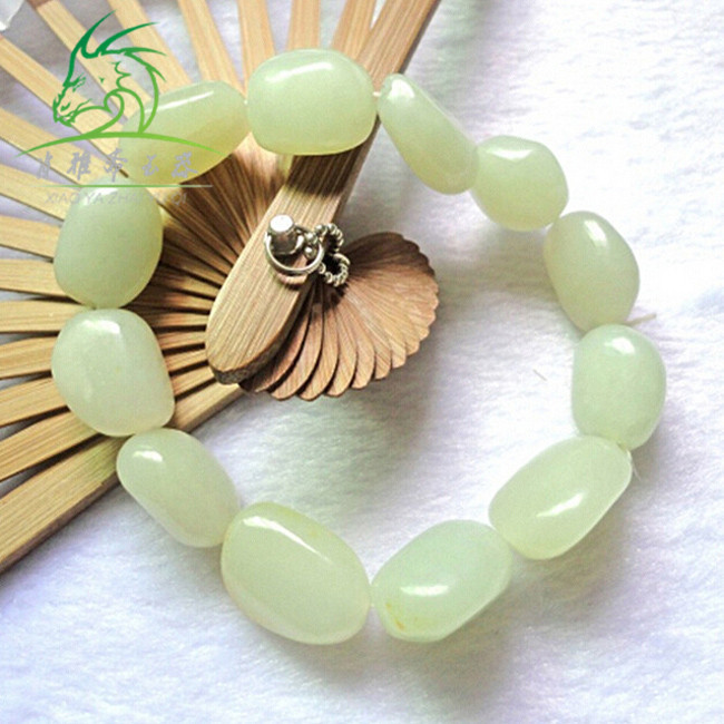 Xiao Yazhai Natural Hetian Jade Freeform Bracelet Unisex Green and White Jade Full and Lustrous Bracelet Jewelry