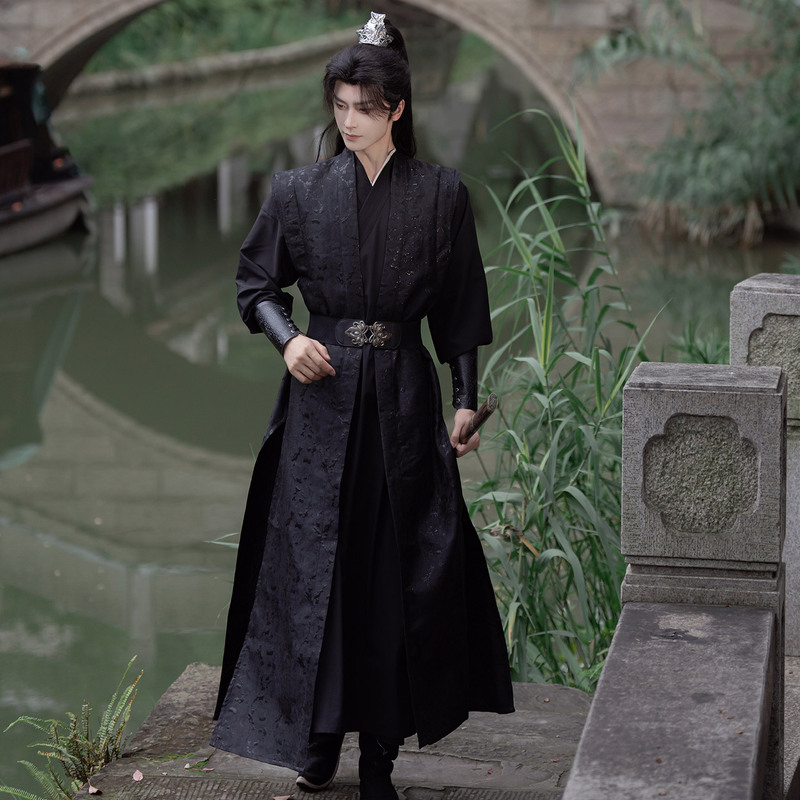 Black Martial Arts Warrior Hanfu Handsome Outfit National Trend Ancient Style Film Costume Cosplay Costume Dance Performance Costume Ancient Costume