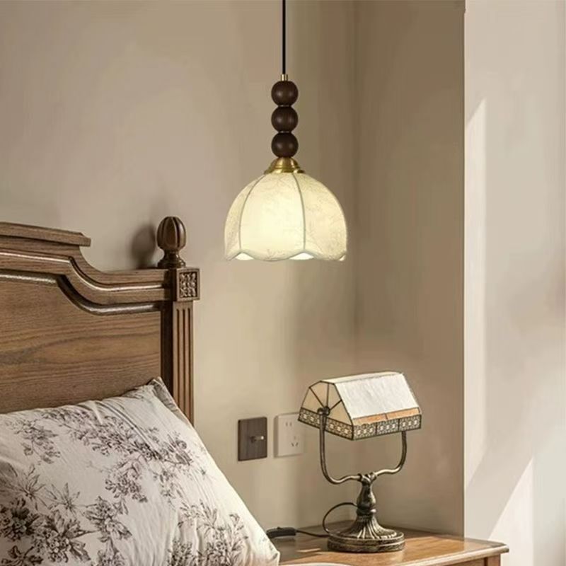 Medieval Style Solid Wood Fabric Chandelier Bar Counter Bedroom Bedside Study Corridor Retro Atmosphere Led Lighting