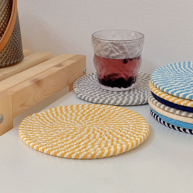 Nordic cotton rope woven round placemat dining table insulation mat anti-iron mat home durable high temperature large western plate mat