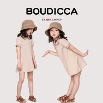 British BOUTICCA childrens clothing summer new girl childrens mid-length POLO lapel short-sleeved dress