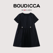 British BOUTICCA childrens clothing summer new childrens college wind round neck A-word pleated short-sleeved girls dress