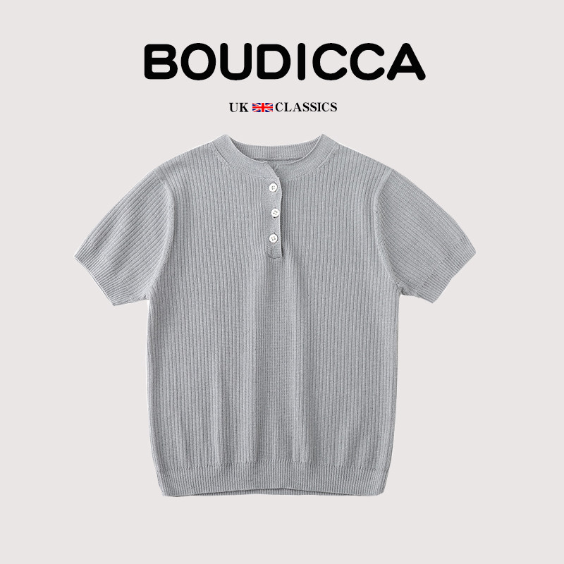 British BOUDICCA children's clothing summer children's super soft and simple temperament round neck knitted T-shirt short-sleeved top girls