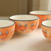 Recommended small bowl with good feel cute little fox underglaze ceramic bowl rice bowl