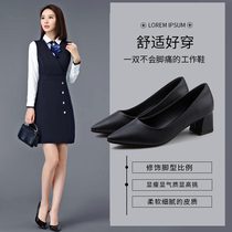 High heels womens summer single shoes 2021 new fine-heeled thick-heeled medium-heeled low-heeled small leather shoes professional black work shoes